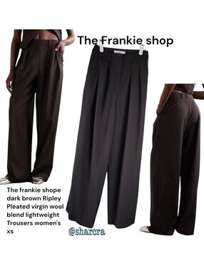 The Frankie Shop Women's Ripley relaxed  Wide Leg Pleated Trouser Pant Brown XS